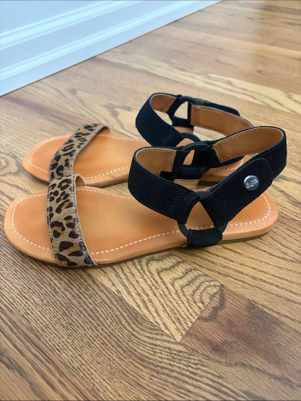 UGG Rynell Leopard Double Strap Suede/Calfskin Sandals - Picture 2 of 4